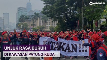 Ribuan Buruh Gelar Unjuk Rasa di Kawasan Patung Kuda