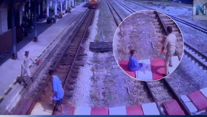เปิดคลิป นายสถานีรถไฟ ช่วยยายเป็นใบ้-หูหนวก เดินตัดรางรถไฟ รอดหวุดหวิด