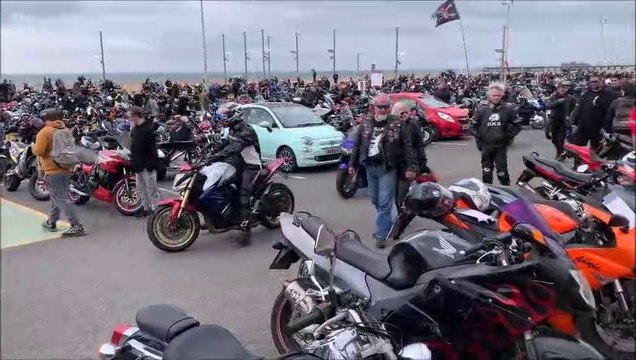 Thousands of May Day bikers in Hastings, East Sussex
