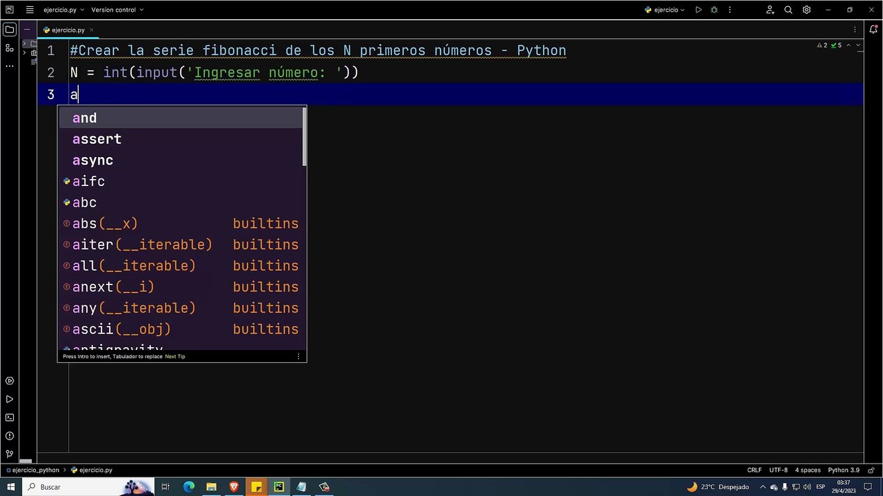 Crear la serie Fibonacci de los N primeros números en Python
