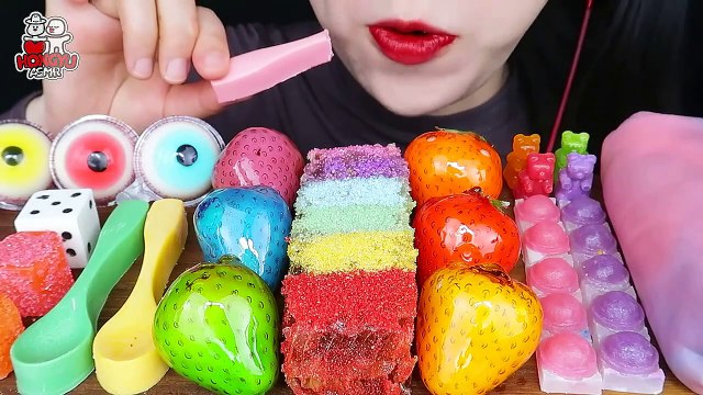 ASMR RAINBOW DESSERTS EDIBLE SPOON, HONEYCOMB, TANGHULU, KOHAKUTO EATING MUKBANG