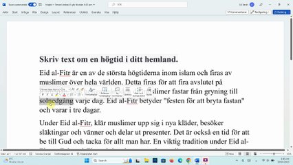 Skriv om en högtid i ditt hemland - موضوع عن احتفال في بلدك الأم ( عيد الفطر)