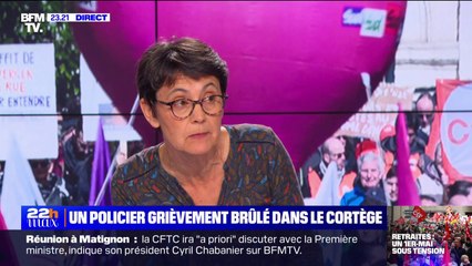 Policier brûlé par un cocktail molotov: "J'ai vu cette image, je l'ai trouvée choquante", réagit Nathalie Arthaud (Lutte ouvrière)