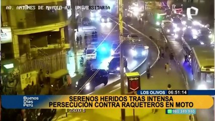 Feroz persecución a delincuentes en moto: serenos de Los Olivos resultaron heridos