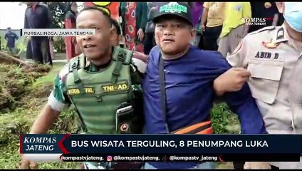 Bus Wisata Terguling di Purbalingga, 8 Penumpang Luka
