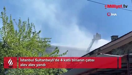 Sultanbeyli'de apartmanın çatısında yangın