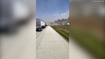 Illinois dust storm: Firefighters tackle blaze after massive pileup