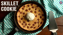 Warm and Fudgy Skillet Chocolate Chip Cookie | Eggless Skillet Cookie with Ice Cream | Giant Cookie