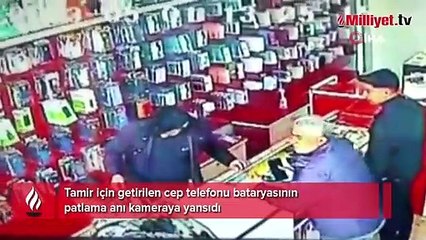 Telefon bataryasının patlama anı kameraya yansıdı