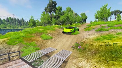 Double Container Long Trailer Tractor Transport Cars Through Deep Water - BeamNG.drive