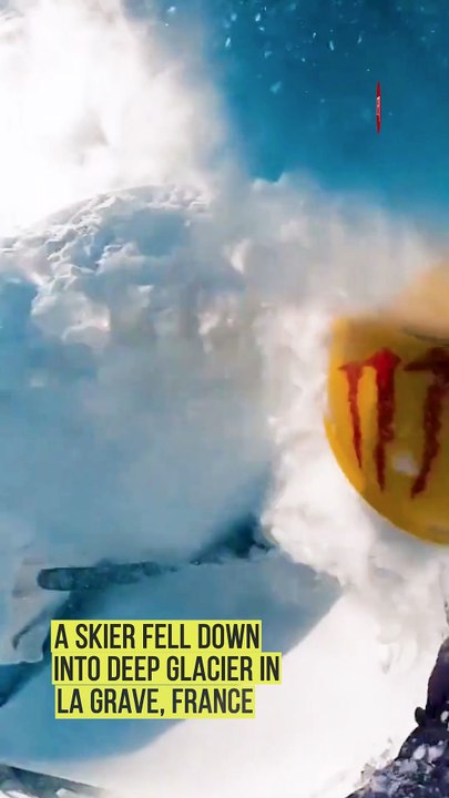 A Skier Falls Into Glacier Near LaGrave France