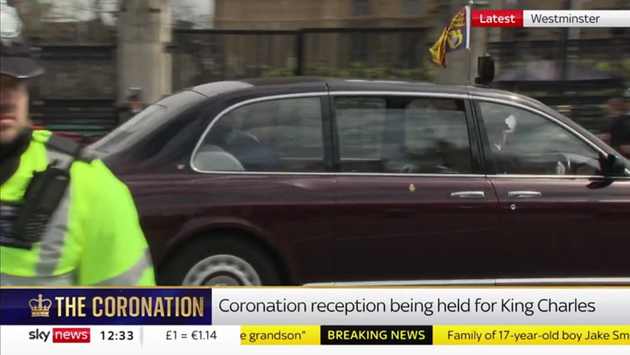 King Charles III arrives in Westminster for celebratory pre-coronation reception