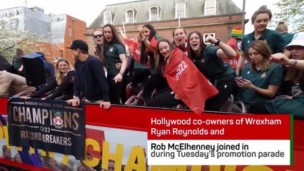 Co-owners Reynolds and McElhenney join Wrexham promotion parade