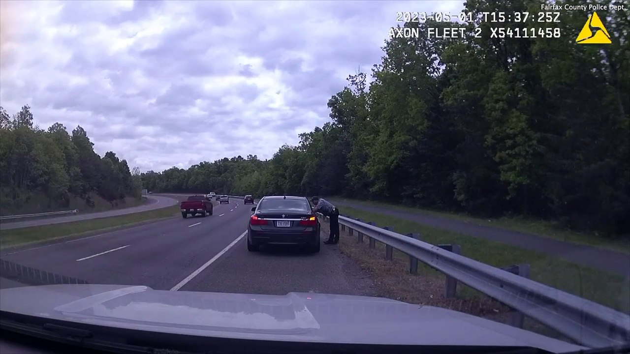 Patrol officer has lucky escape after BMW spins out of control on Virginia highway