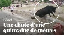 Un taureau se précipite dans le vide lors d'une fête traditionnelle en Espagne