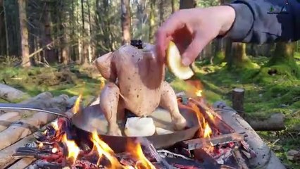 Whole Chicken Prepared in the Forest Relaxing Cooking