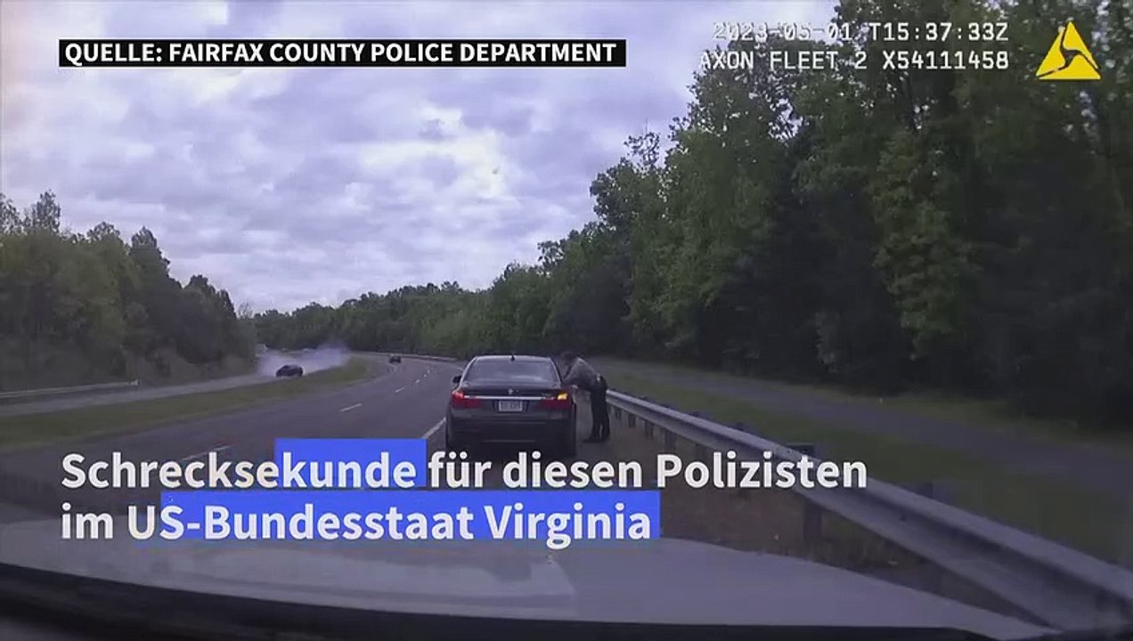 US-Polizist entgeht haarscharf Unfall bei Verkehrskontrolle