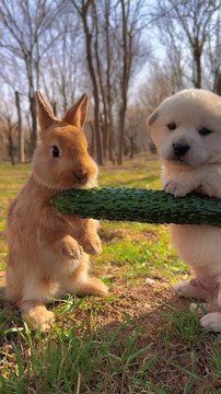 Rabbit Eating Co cumber | Rabbit And Dog | Animals Funny Moments | Cute Pets | Funny Animals #animal