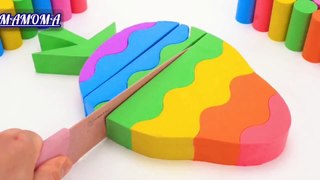 Making Rainbow Strawberry Cake with Kinetic Sand Cutting | Satisfying Preschool Video