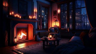 Cozy Log Bedroom Fireplace on a Snowy Day  ASMR Crackling Sounds