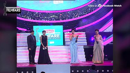 Catherine Tresa getting award for Filmfare 2015 south Awards