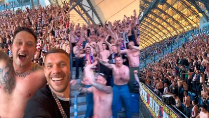 Podolski se quedó fuera de la convocatoria de su equipo y se fue con los ultras a animar