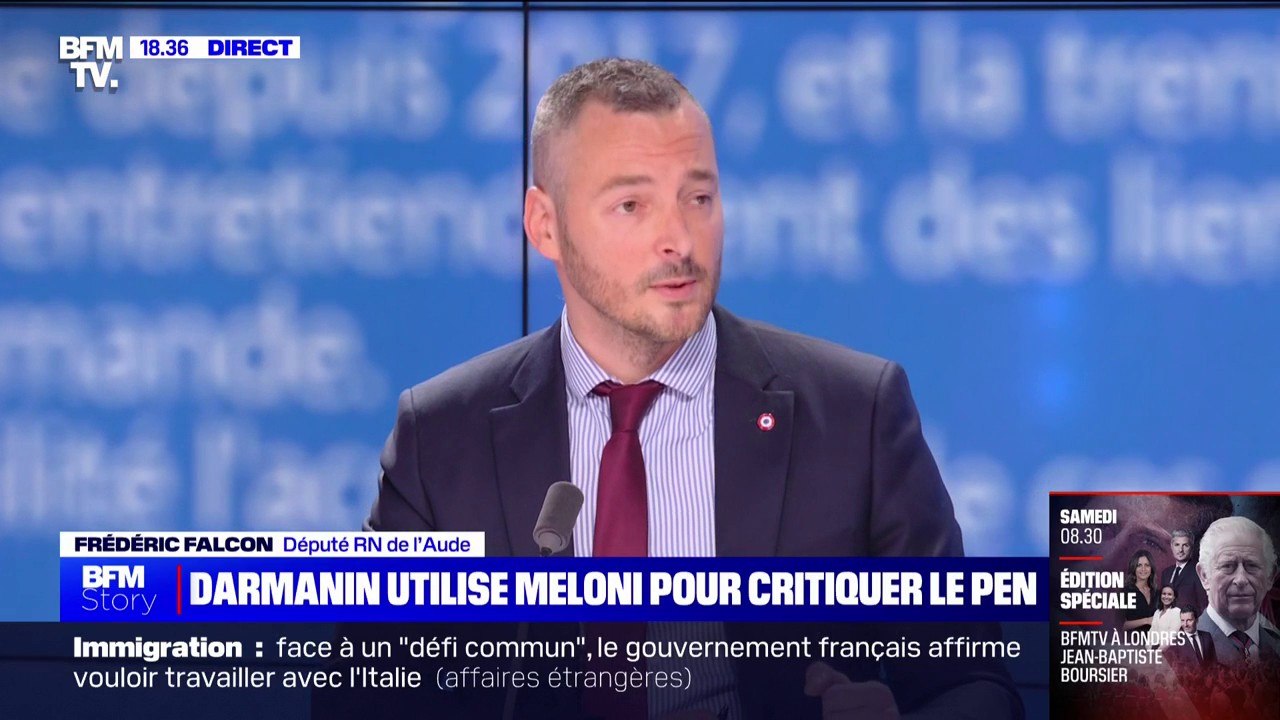 Propos de Gérald Darmanin sur Giorgia Meloni: "Monsieur Darmanin essaye de faire diversion sur son bilan qui est absolument calamiteux" pour Frédéric Falcon (RN)
