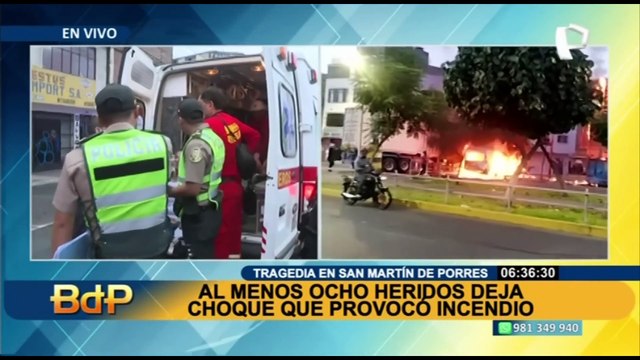 Tragedia en SMP: al menos 8 heridos deja explosión de combi tras choque con tráiler