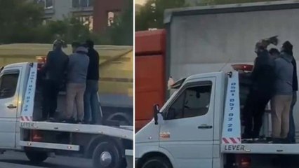 Çekmeköy’de çekici üzerinde tehlikeli yolculuk
