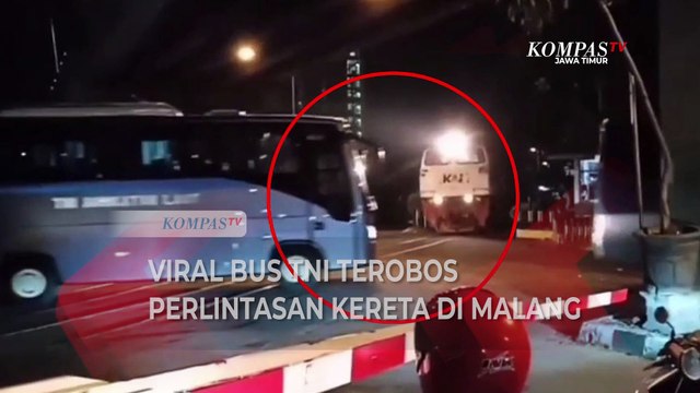VIral! Detik-Detik Video Amatir Warga Rekam Bus TNI AL Terobos Perlintasan Kereta Api di Kota Malang
