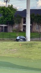 Fishtailing Car Crashes Into Pillar