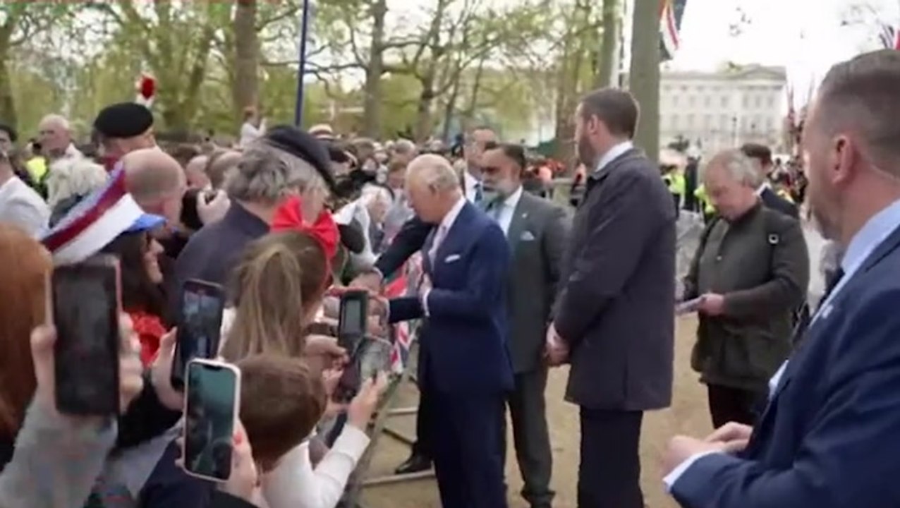 King Charles chats with royal fans on Mall ahead of coronation