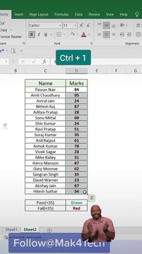 Colored grading results in MS Excel.