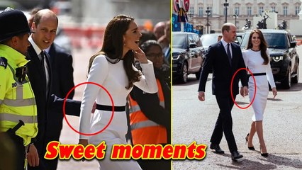 Kate and William were spotted in a rare sweet moment at the Royal party today