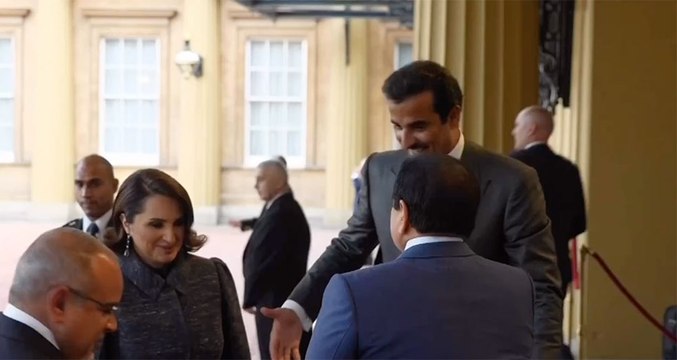 جلالة الملك حمد بن عيسى‬⁩ آل خليفة ملك البلاد المعظم، يرافقه سمو ولي العهد رئيس مجلس الوزراء الأمير ⁧‫سلمان بن حمد، يحضر حفل الاستقبال الذي أقيم بمناسبة تتويج جلالة الملك تشارلز الثالث ملكاً للمملكة المتحدة لبريطانيا العظمى وإيرلندا الشمالية