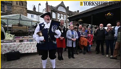Otley Town Crier Terry Ford read the proclamation of the crowning of the King