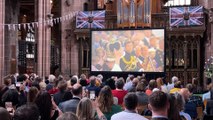 Manchester gathers to watch the Coronation of King Charles III at city landmarks Manchester Cathedral and Piccadilly Gardens