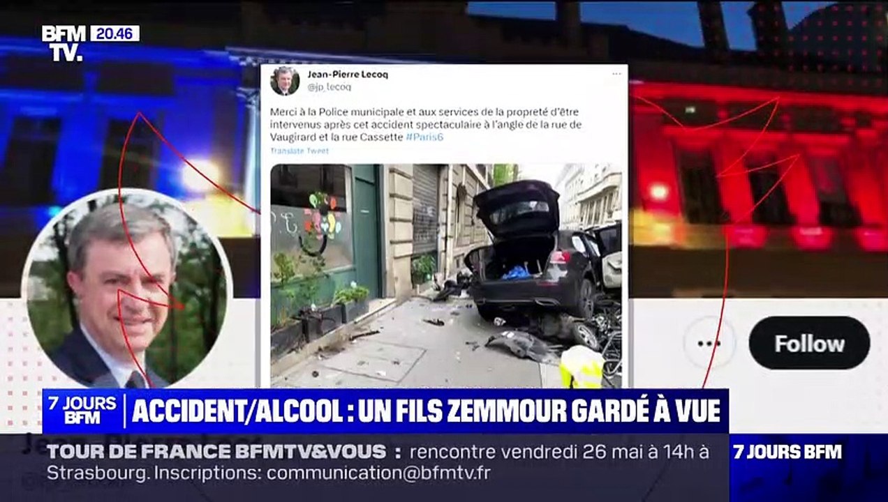 Le fils aîné d'Éric Zemmour, Hugo, en garde à vue, soupçonné d'avoir provoqué un accident en état d'ivresse.