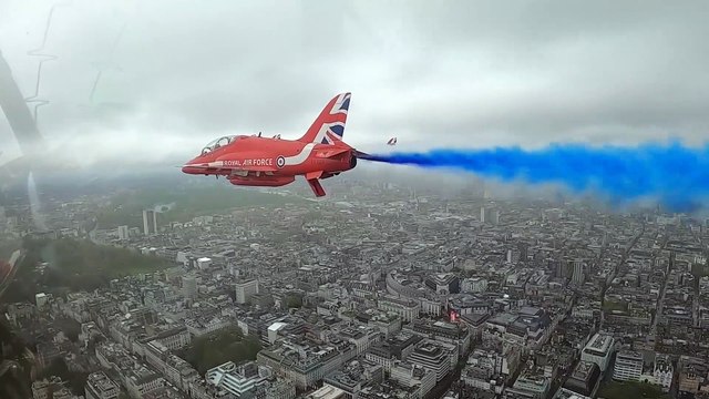 Cockpit view: The Red Arrows Coronation flypast over Buckingham Palace