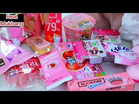 ASMR MUKBANG Pink Desserts in Convenience store (Strawberry, Oreo Tiramisu, Ice cream, Jelly).