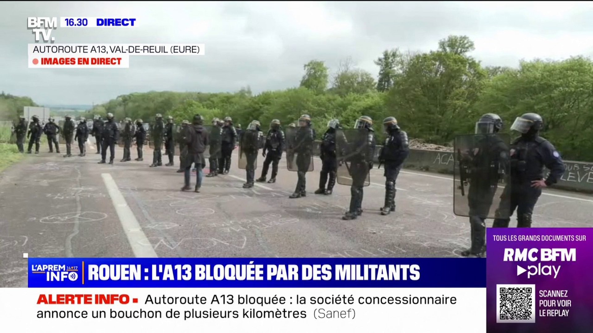 Rouen: les forces de l'ordre évacuent les manifestants sur l'autoroute A13  - Vidéo Dailymotion