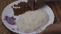 Rajma(Kidney Beans) and Chawal(White Rice) with cutted Onion Eating