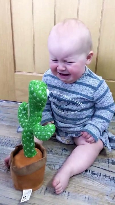 Cute Babies Playing with Dancing Cactus(Hilarious)