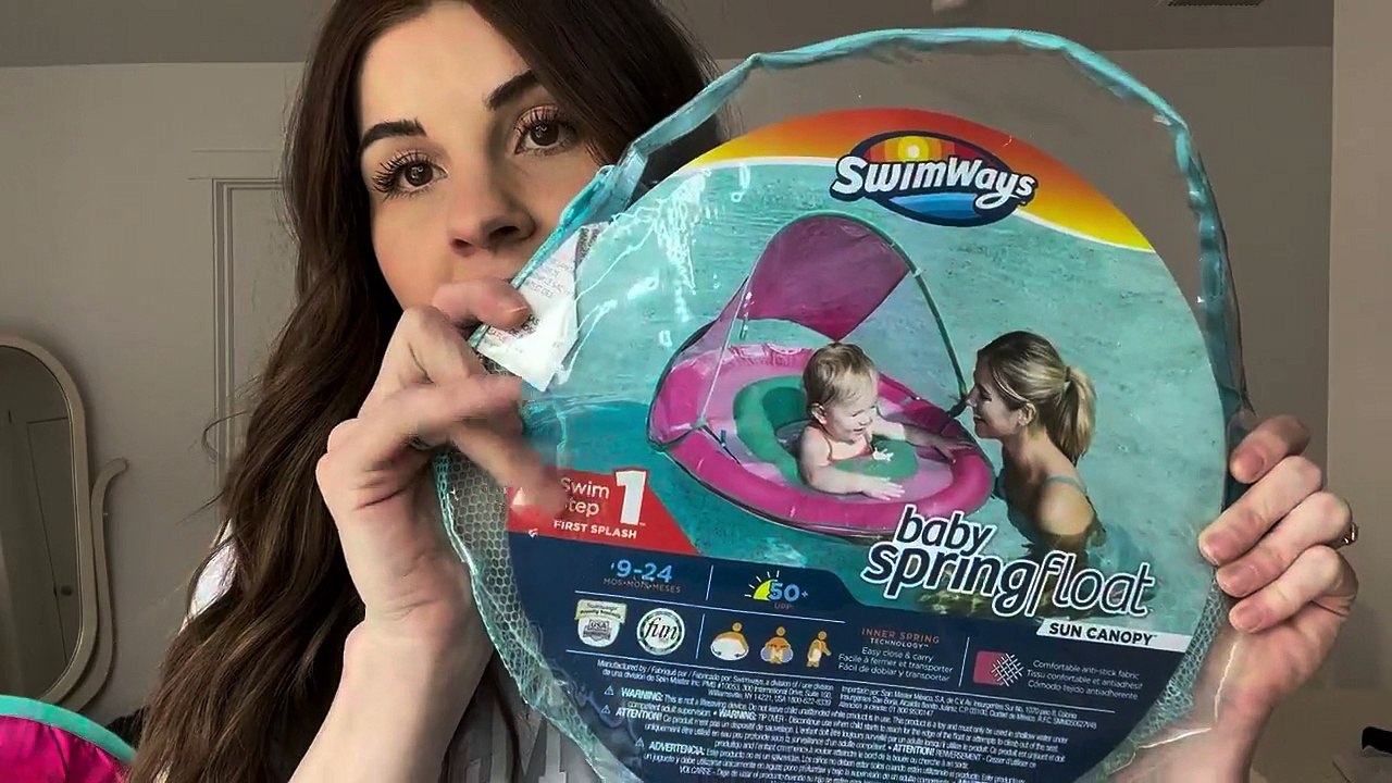 SwimWays Baby Spring Float Activity Center with Adjustable Canopy and UPF Sun Protection, Green Octopus Toys & Games