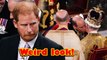 Prince Harry was spotted looking odd as Prince William kissed their father