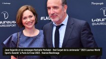 Nathalie Péchalat ventre apparent dans une robe de princesse et in love de Jean Dujardin, sur son 31