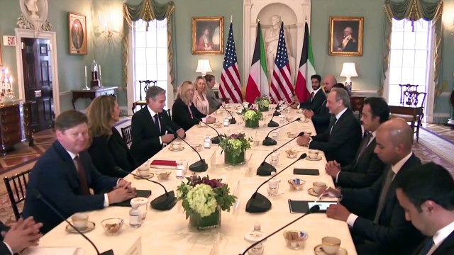 جلسة مباحثات رسمية بين الشيخ سالم العبدالله ووزير الخارجية الأميركي أنتوني بلينكن في العاصمة واشنطن