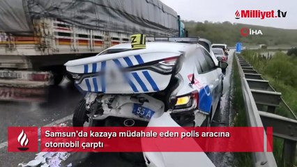 Kazaya müdahale eden polis aracına otomobil çarptı