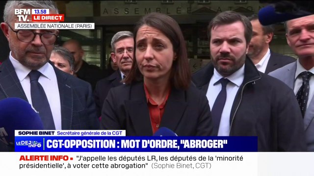 Quand on est syndicaliste, on ne lâche rien affirme Sophie Binet (CGT) à la sortie d'une réunion avec les députés Liot