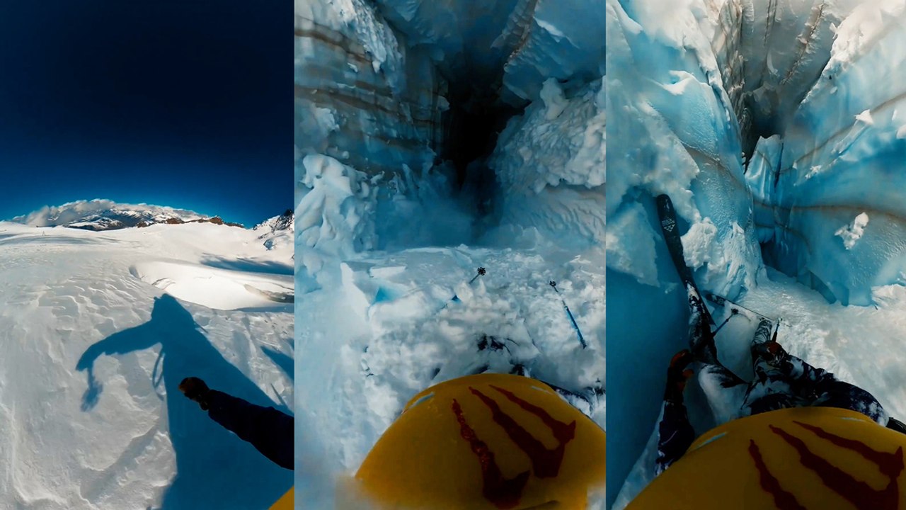 Terrifying Escape: Skier survives heart-stopping crevasse plunge in the French Alps!
